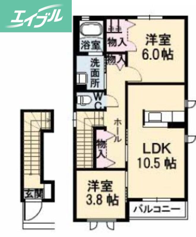 クローバー21 B棟(2LDK/2階)の間取り写真