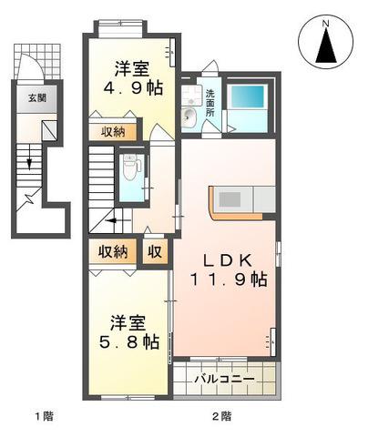 コルテシア(2LDK/2階)の間取り写真