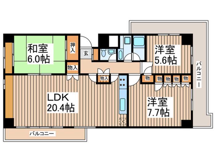 東急ドエル中央林間エクシードB(3LDK/4階)の間取り写真