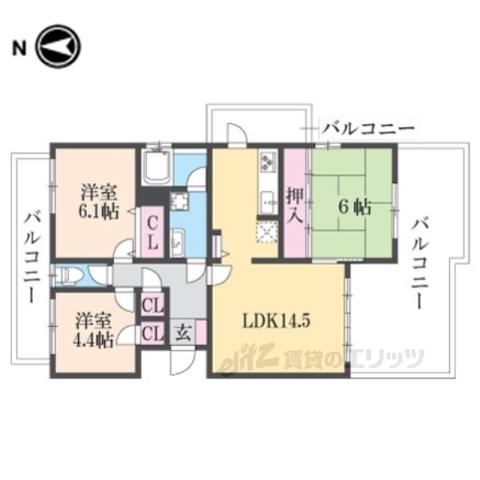 ローレルスクエア木津川台第1期4番館(3LDK/4階)の間取り写真