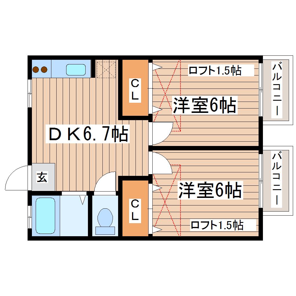 ロイヤルハイツ将監(2DK/2階)の間取り写真