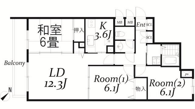 ヴィラージュ西荻(3LDK/1階)の間取り写真