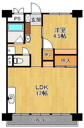 ビレッジハウス南清水タワー1号棟(1LDK/10階)の間取り写真