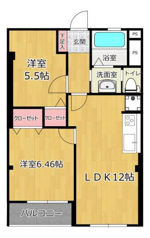 馬込第2コーポラス(2LDK/5階)の間取り写真