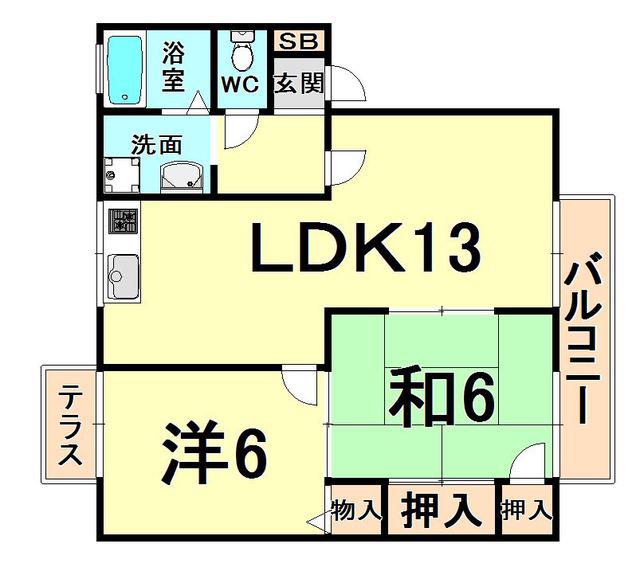 アベニュータツミ A棟(2LDK/1階)の間取り写真