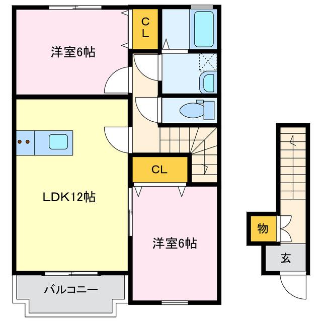 ソッリーゾビレッタ A棟(2LDK/2階)の間取り写真