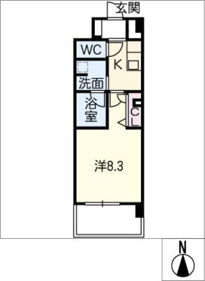 フォンティーヌ川名(1K/4階)の間取り写真