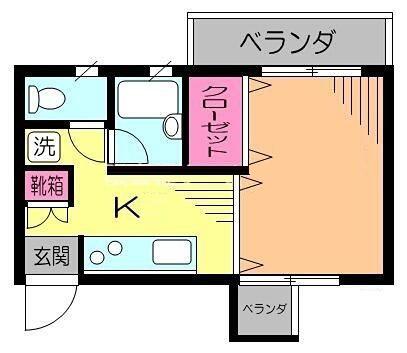 プラダK2(1K/2階)の間取り写真