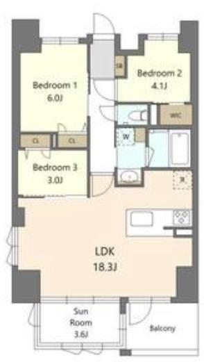 S-RESIDENCE谷町六丁目ALO(3LDK/14階)の間取り写真