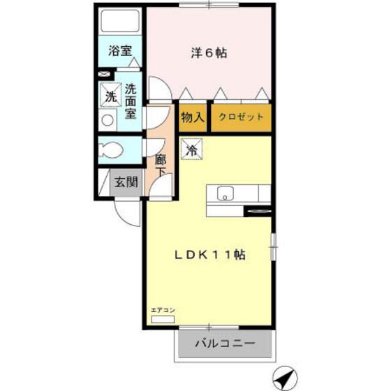 ガーデンリーブスA(1LDK/2階)の間取り写真