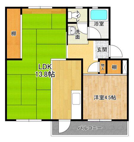有野団地(1LDK/4階)の間取り写真