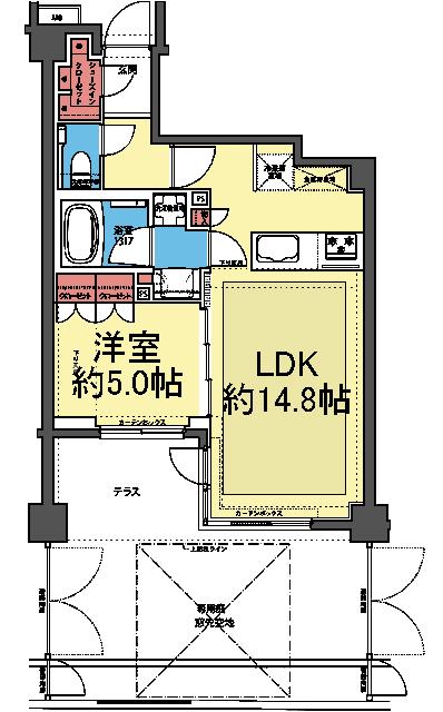 KDXレジデンス横濱紅葉坂(1LDK/B1階)の間取り写真