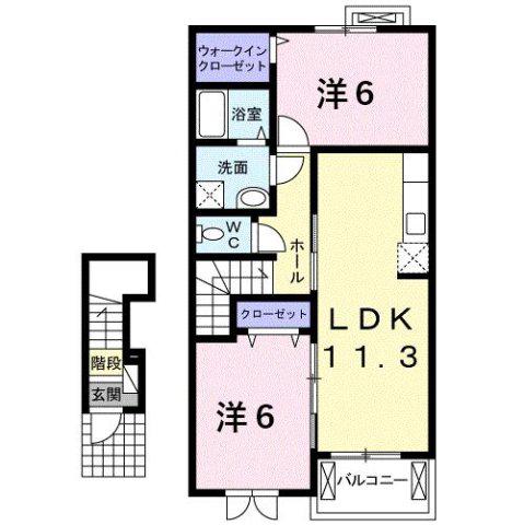 エストウィステリアB(2LDK/2階)の間取り写真