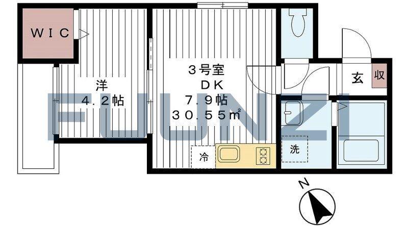 AJ船橋(1DK/2階)の間取り写真