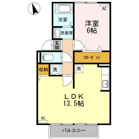 メゾン神中(1LDK/2階)の間取り写真