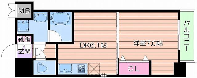 南森町プライマリーワン(1DK/10階)の間取り写真