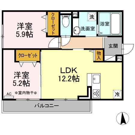 ラフター(2LDK/2階)の間取り写真