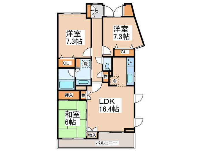 港北ニュータウンレフリアパークアネシス イーストコート(3LDK/8階)の間取り写真