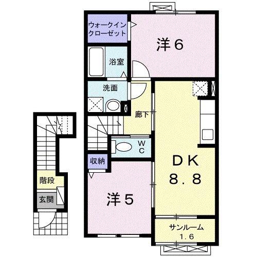 ブラオン コート 粟田部(2DK/2階)の間取り写真