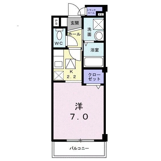 グランソレイユ(1K/1階)の間取り写真