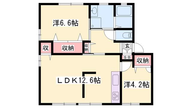 サンコート赤坂 A棟(2LDK/1階)の間取り写真