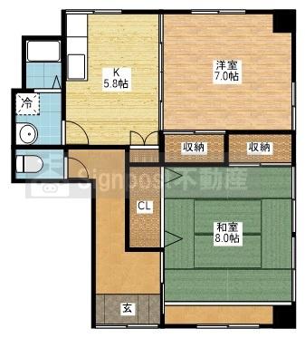 横内マンション(2DK/1階)の間取り写真