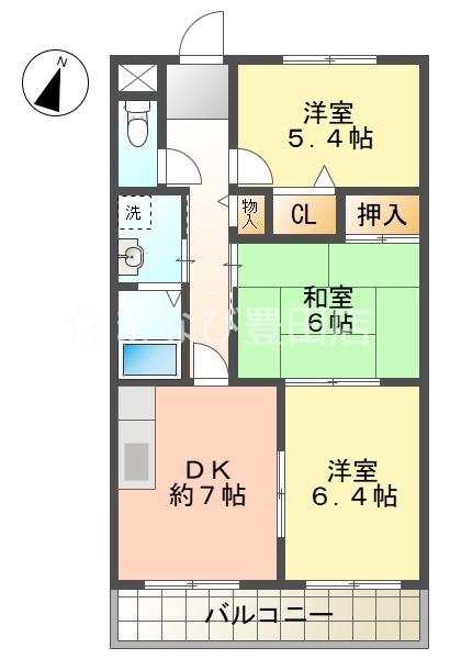 レイクアベニュー白鳥(3DK/1階)の間取り写真
