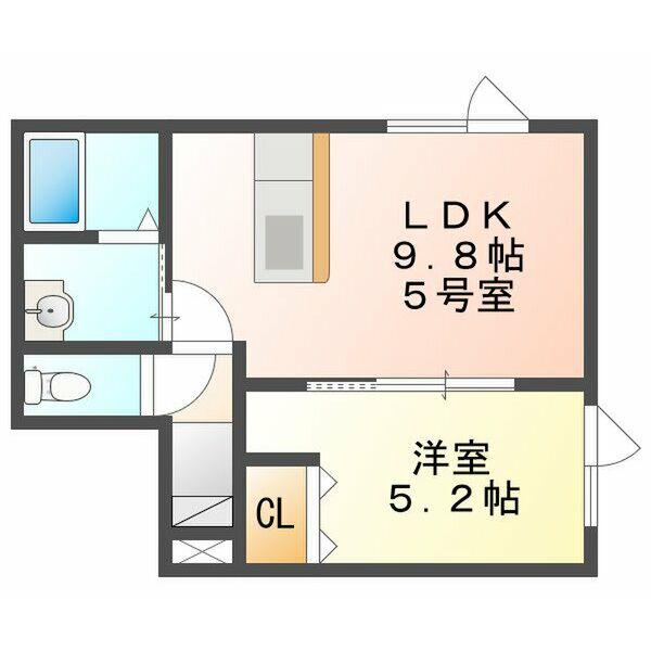 エリア新琴似(1LDK/2階)の間取り写真
