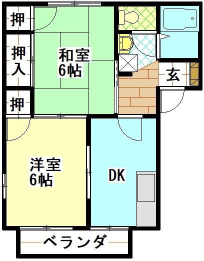 レジデンス本町A棟(2DK/2階)の間取り写真