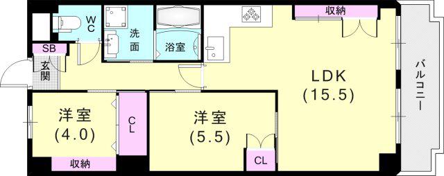 ヴィンテージコート須磨(2LDK/2階)の間取り写真