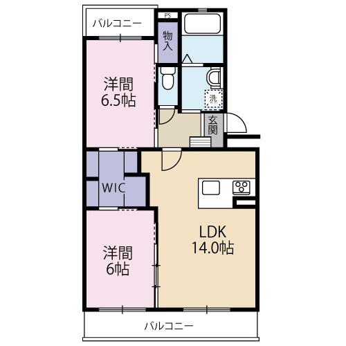 キュテレイアA(2LDK/2階)の間取り写真
