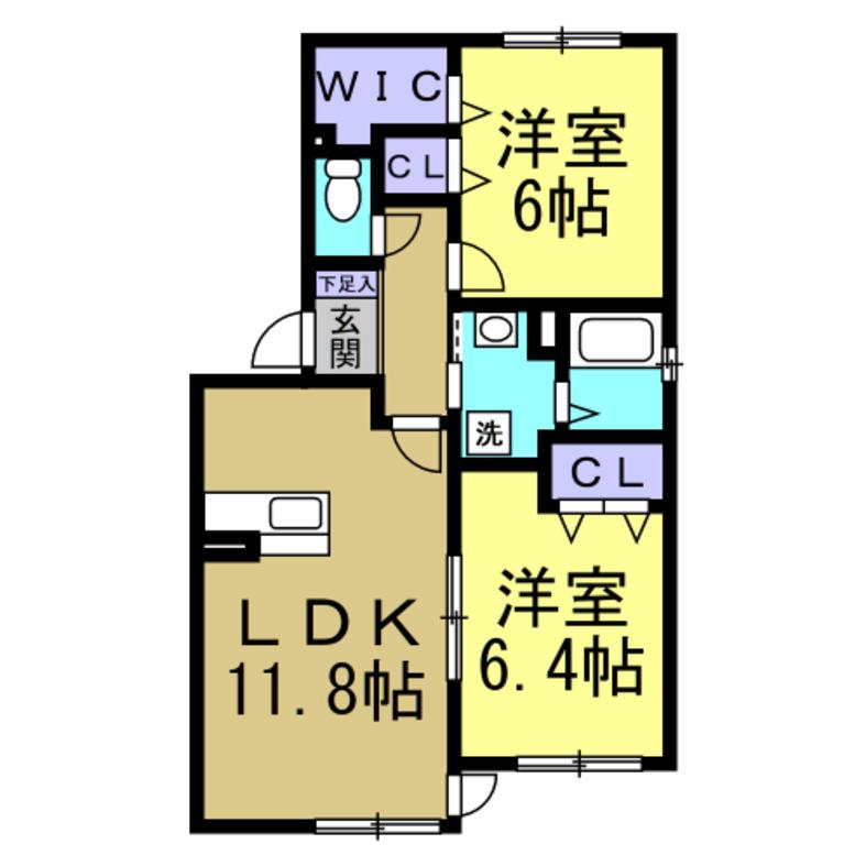 パルテールB棟(2LDK/1階)の間取り写真