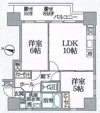 ディオヒルズ二日町(2LDK/6階)の間取り写真