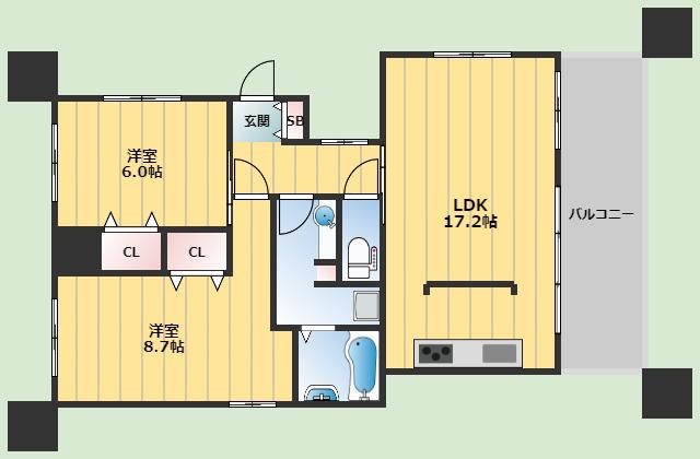 ローデス箕面(2LDK/2階)の間取り写真