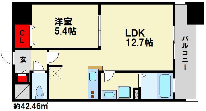 カルム南福岡(1LDK/10階)の間取り写真