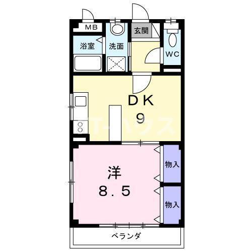 パークハイツ(1DK/2階)の間取り写真