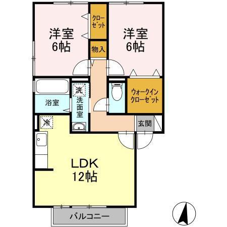 ウィルモア木風(2LDK/2階)の間取り写真