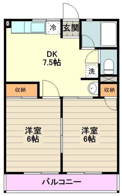 シティハイムセラヴィ(2DK/2階)の間取り写真