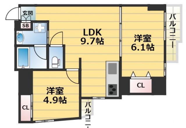 グランガーデン足代新町(2LDK/6階)の間取り写真