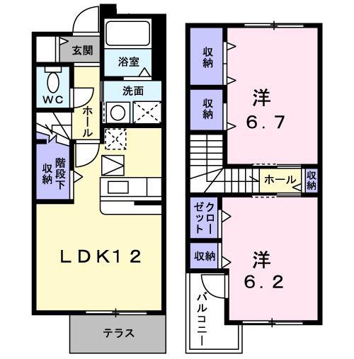 ベルアビタシオンI(2LDK/1階)の間取り写真