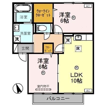 ルピナス明里橋B棟(2LDK/1階)の間取り写真
