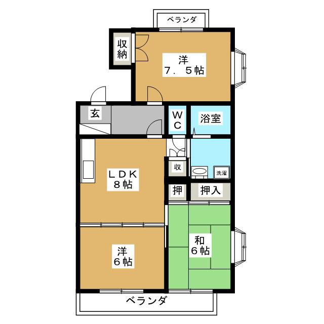 グリーンコート四之宮(3LDK/2階)の間取り写真
