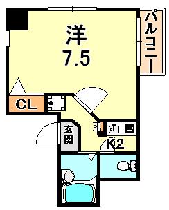 アコルデパルク三宮(1K/6階)の間取り写真