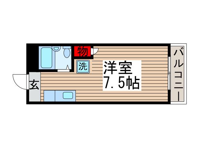 白旗ハイツ(ワンルーム/2階)の間取り写真
