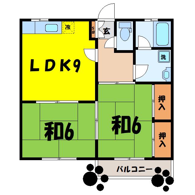 ヴィレッジ淡島(2LDK/2階)の間取り写真