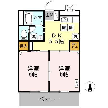 ヴィラ唐崎(2K/1階)の間取り写真