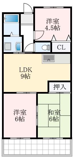 茱萸木壱番館(3LDK/3階)の間取り写真