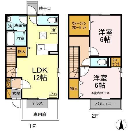 クレストスクエアD(2LDK/1階)の間取り写真