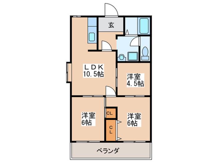 サンハイム平野(3LDK/4階)の間取り写真