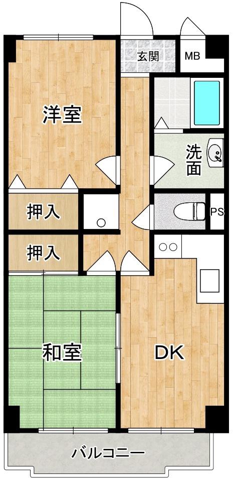 ロワイヤル・タニ(2DK/4階)の間取り写真